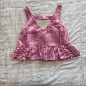 Pink and White Striped Peplum Crop Top